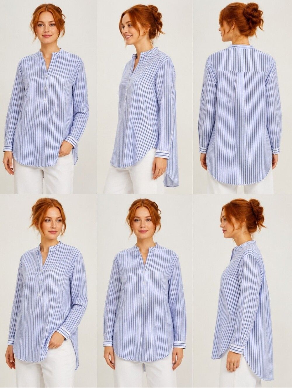 Tuckernuck Blue White Striped Tunic Top S Coastal Preppy Mandarin Collar Oversiz